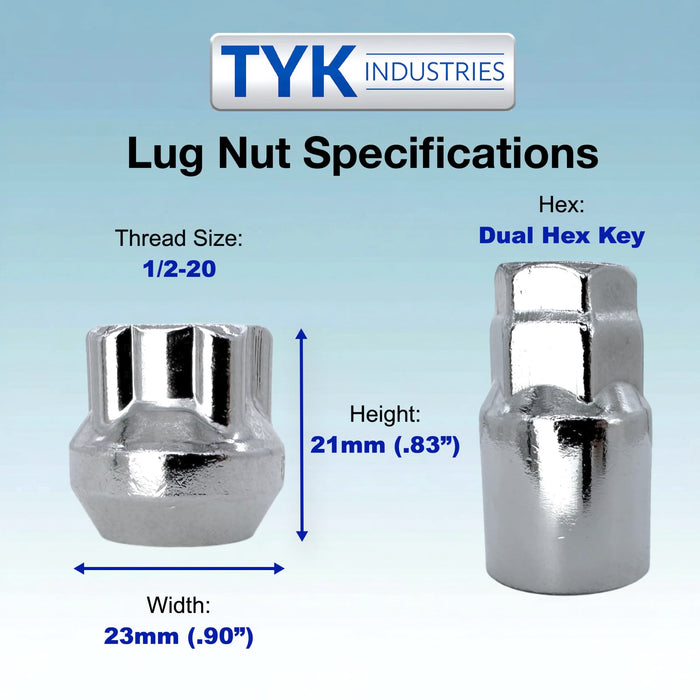 4 Chrome Open End Bulge Acorn Locking Wheel Lug Nut Set with Key - Fits Many Models, Various Sizes Available