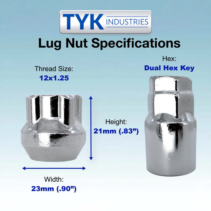 4 Chrome Open End Bulge Acorn Locking Wheel Lug Nut Set with Key - Fits Many Models, Various Sizes Available