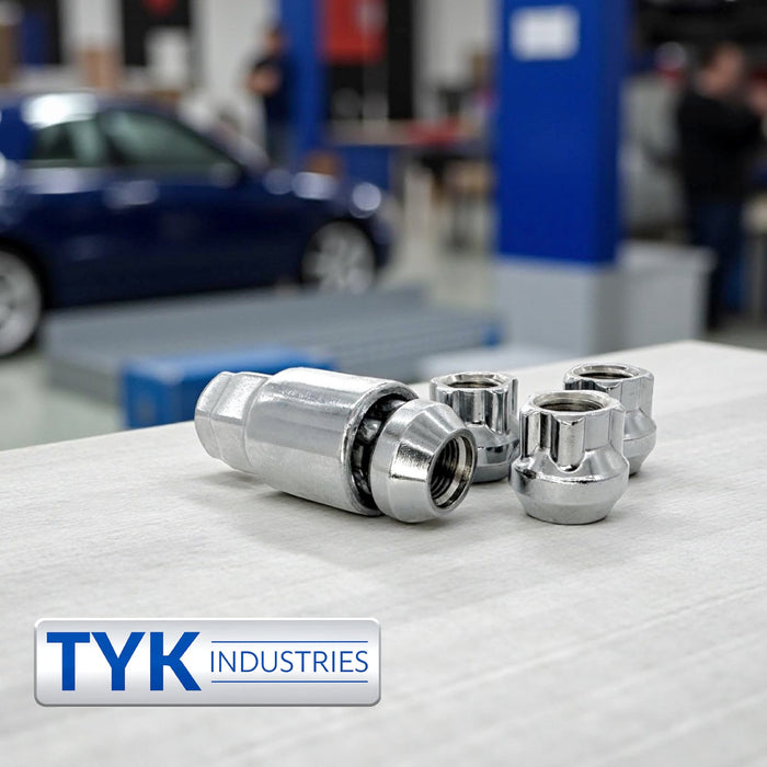 4 Chrome Open End Bulge Acorn Locking Wheel Lug Nut Set with Key - Fits Many Models, Various Sizes Available