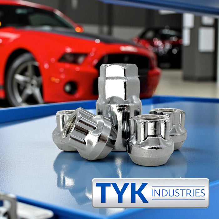 4 Chrome Open End Bulge Acorn Locking Wheel Lug Nut Set with Key - Fits Many Models, Various Sizes Available