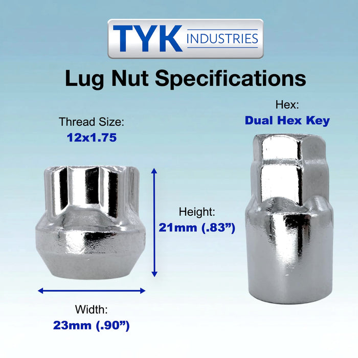 4 Chrome Open End Bulge Acorn Locking Wheel Lug Nut Set with Key - Fits Many Models, Various Sizes Available