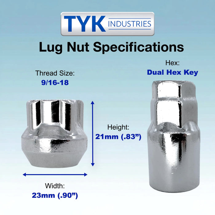 4 Chrome Open End Bulge Acorn Locking Wheel Lug Nut Set with Key - Fits Many Models, Various Sizes Available