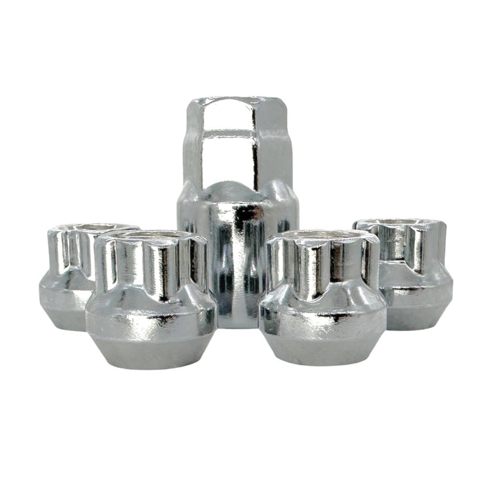 4 Chrome Open End Bulge Acorn Locking Wheel Lug Nut Set with Key - Fits Many Models, Various Sizes Available