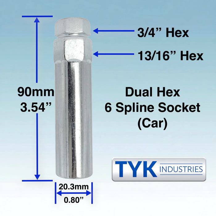 Chrome 12x1.5 Open End Lug Wheel Lock Nuts - 6 Spline Tuner with Key - Fits Many Honda, Acura, Ford, Chevrolet, Toyota