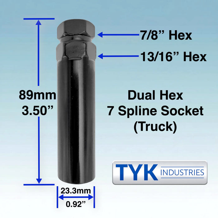 Chrome 9/16 Open End Lug Wheel Lock Nuts - 7 Spline Truck Wheel Lug Nuts with Key - Fits Many Ford F250, F350, Ram 1500, 2500, 3500