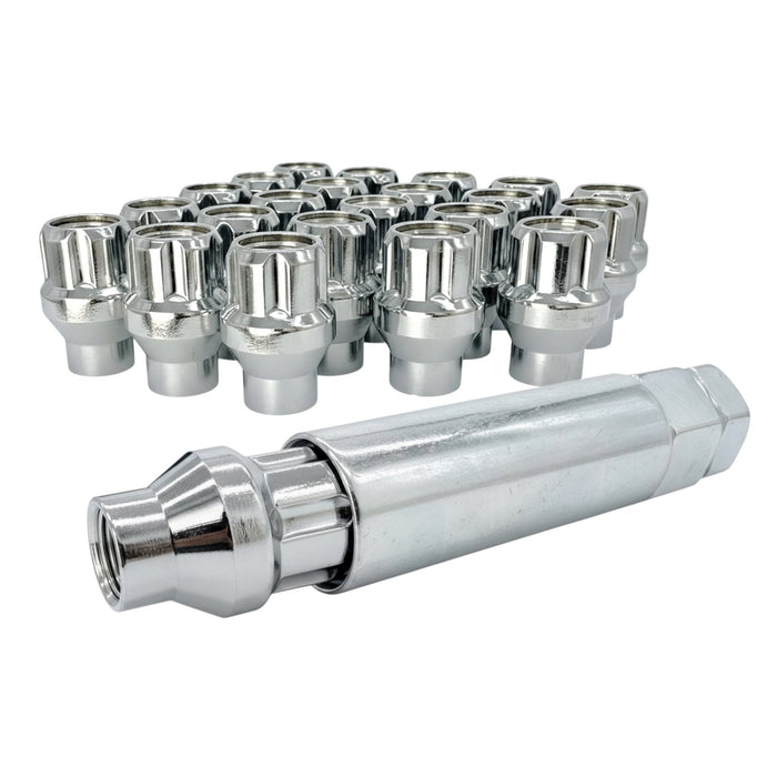 Chrome 9/16 Extra Thread Open End Wheel Lock Nuts with 6 Spline Truck Wheel Lug Nut Key - Fits Many Dodge, Ram, Chrysler - Avabilable in Various Quantities