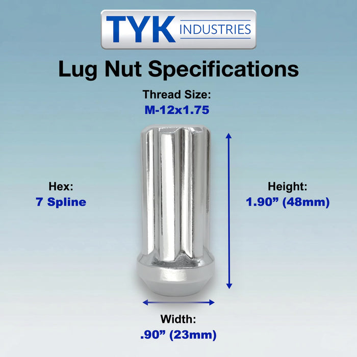 12x1.75 Long 7 Spline Wheel Lug Nuts - 1.9 Inch Tall - Bulge Acorn with Key - Fits Many Expedition, F-150, Navigator
