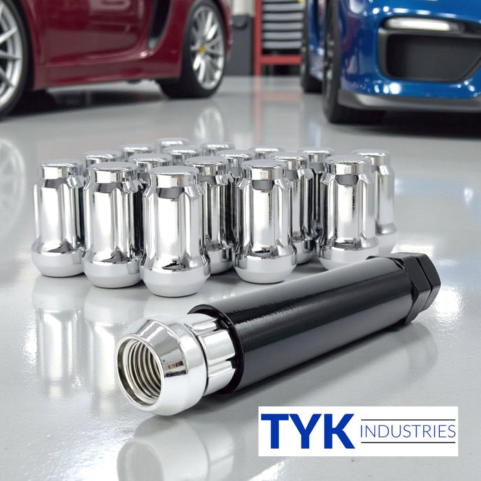 Black 1/2 Wheel Lock Tuner Lug Nuts - 6 Spline - 1.38 Inch Tall - with Key - Fits Many Dodge, Durango, Ford, Mustang