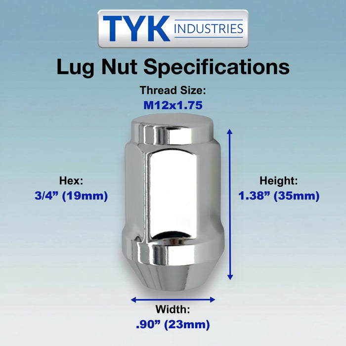 20 Chrome 12X1.75 Closed End Bulge Acorn Wheel Lug Nuts - 3/4, 19mm Hex - 1.38 Inch Tall - Fits Many Ford, Mustang, Chevy, Camaro