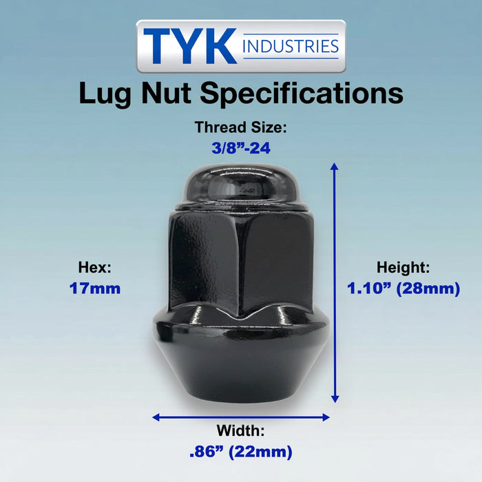 3/8 Tapered Base Lug Nut Set - 17mm Hex - 1.10 Inch Tall - Fits Many KTM, Polaris, ITP, ATV UTV Wheels