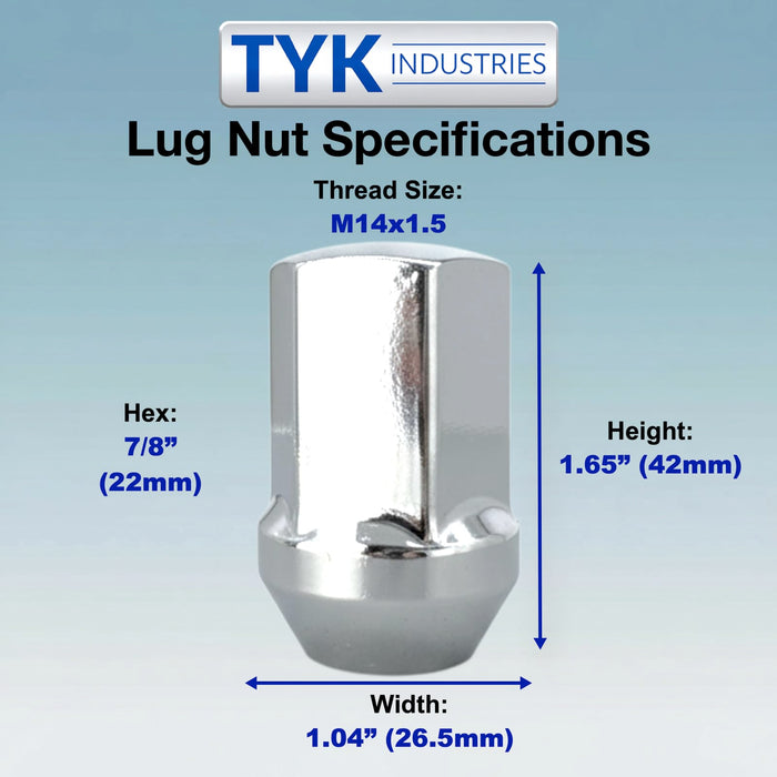 14x1.5 OEM Solid Style Large Seat Lug Nuts - 7/8, 22mm Hex - 1.65 Inch Tall - Fits OE Many Camaro, Dodge, CTS-V, Charger, RAM 1500