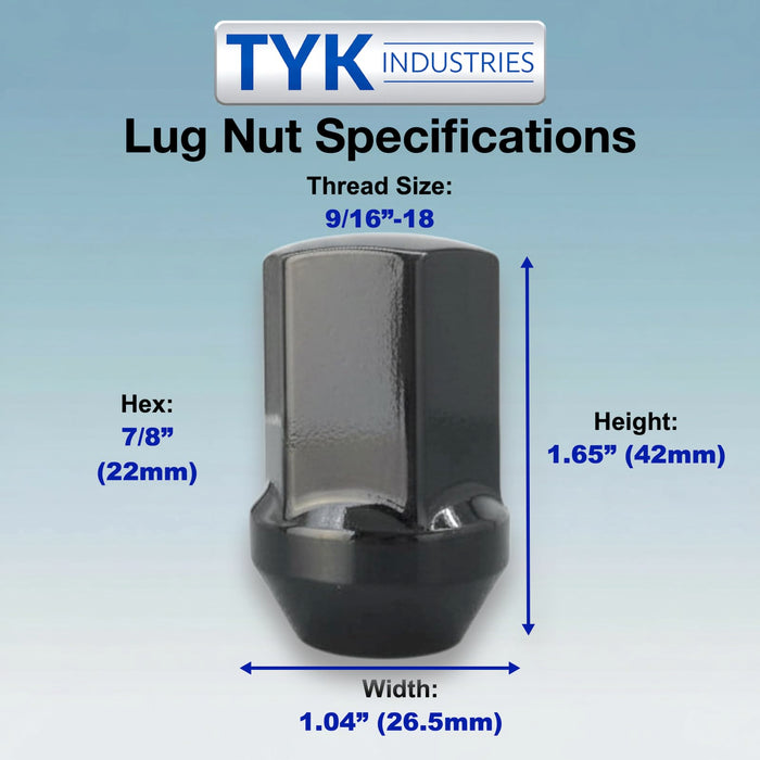 9/16 OEM Solid Style Large Seat Lug Nuts - 7/8, 22mm Hex - 1.65 Inch Tall - Fits Many OE Dodge, Ram 1500, Durango, Dakota, Raider