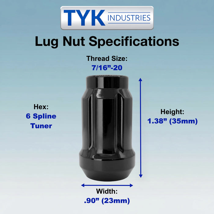 7/16 Wheel Lock Tuner Lug Nuts - 6 Spline - 1.38 Inch Tall - with Key - Fits Many Buick, Chevrolet, Pontiac, Oldsmobile