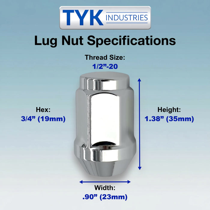 1/2 Closed End One Piece Bulge Acorn Wheel Lug Nuts - 3/4, 19mm Hex - 1.38 Inch Tall - Fits Many Boat Trailers, Buick, Cadillac, Chevrolet, Dodge, Ford, Jeep