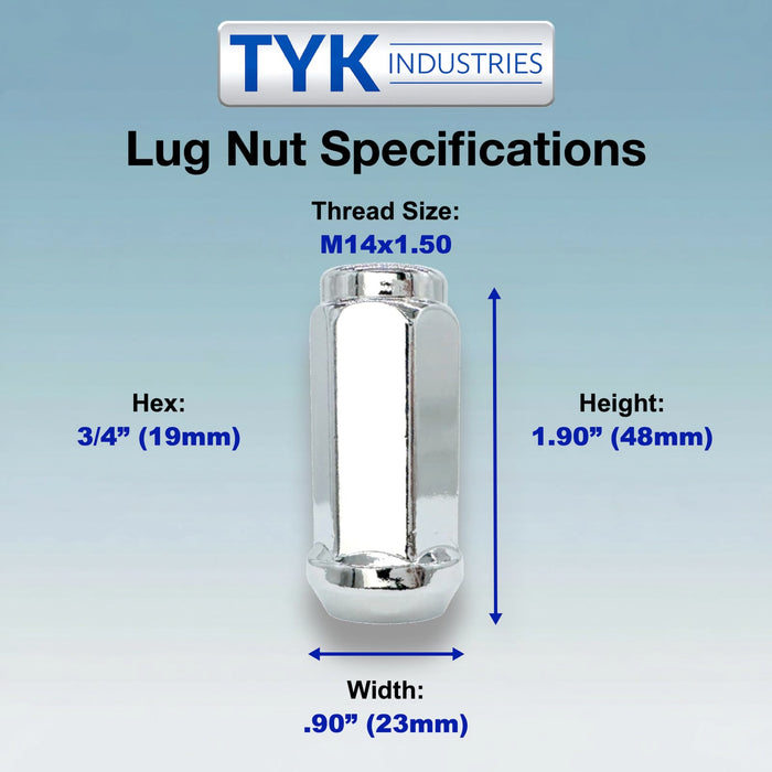 14x1.5 XL Long Bulge Acorn Truck Wheel Lug Nuts - 1.9 Inch Tall - 3/4 Hex - Fits Many Chevrolet, GMC, RAM, Silverado, Tahoe, Yukon, Sierra, 1500