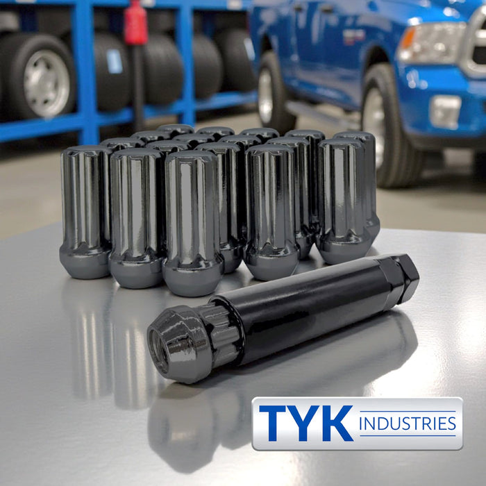 9/16 XL Long 7 Spline Wheel Lug Nuts - 1.9 Inch Tall - Bulge Acorn with Key - Fits Many Dodge, Ford, GMC, Mitsubishi Raider