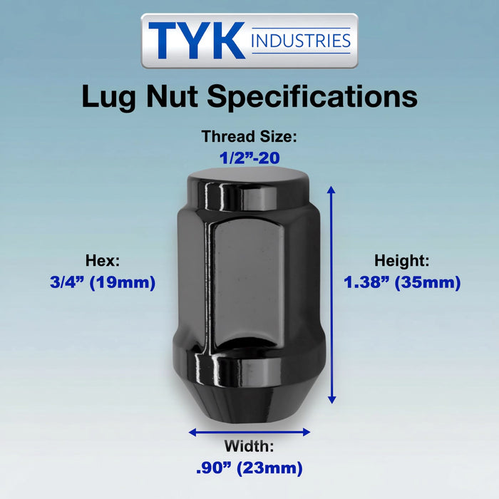 1/2 Closed End One Piece Bulge Acorn Wheel Lug Nuts - 3/4, 19mm Hex - 1.38 Inch Tall - Fits Many Boat Trailers, Buick, Cadillac, Chevrolet, Dodge, Ford, Jeep