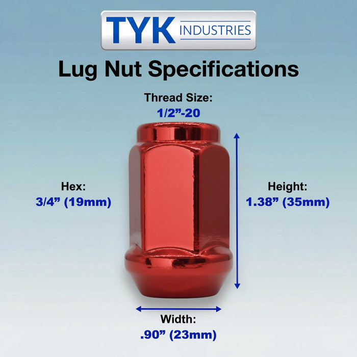 1/2 Closed End One Piece Bulge Acorn Wheel Lug Nuts - 3/4, 19mm Hex - 1.38 Inch Tall - Fits Many Boat Trailers, Buick, Cadillac, Chevrolet, Dodge, Ford, Jeep