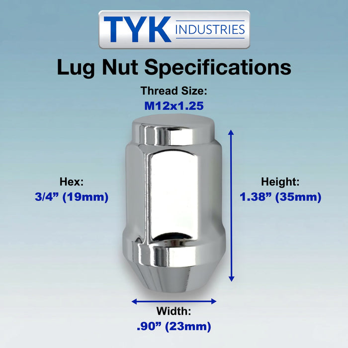 12X1.25 Closed End Bulge Acorn Wheel Lug Nuts - 3/4, 19mm Hex - 1.38 Inch Tall - Fits Many Infiniti, Nissan, Subaru, Suzuki