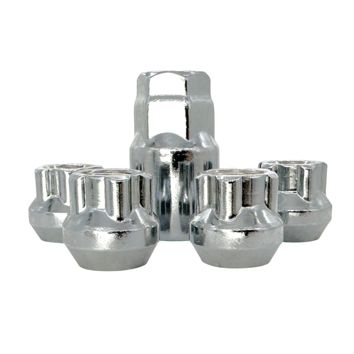 4 Chrome Open End Bulge Acorn Locking Wheel Lug Nut Set with Key - Fits Many Models, Various Sizes Available