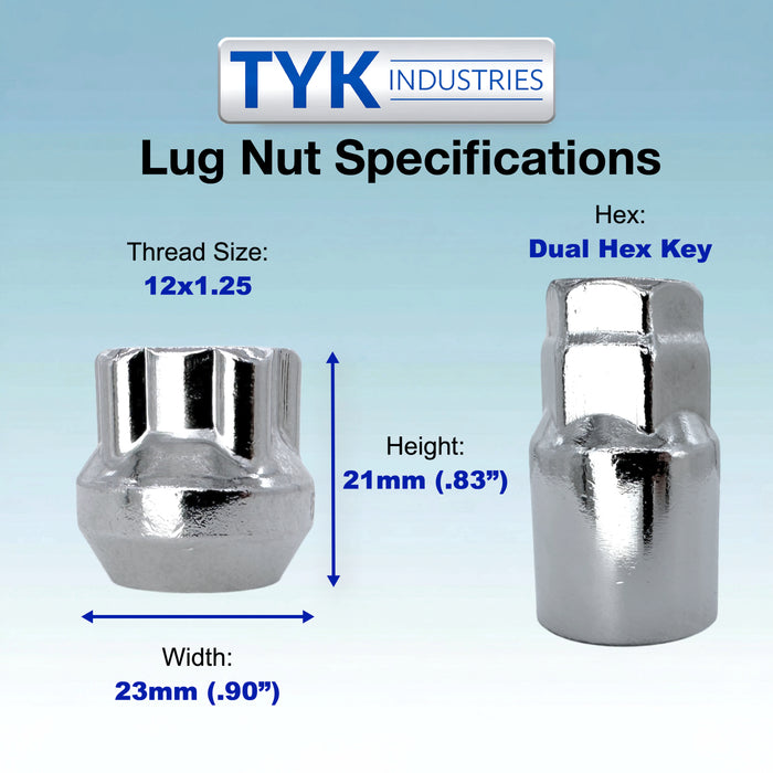 4 Chrome Open End Bulge Acorn Locking Wheel Lug Nut Set with Key - Fits Many Models, Various Sizes Available
