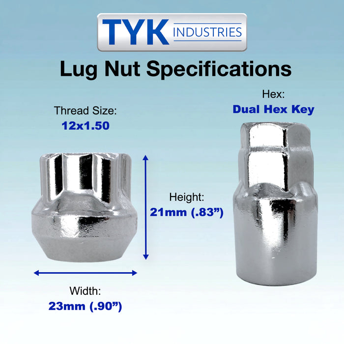 4 Chrome Open End Bulge Acorn Locking Wheel Lug Nut Set with Key - Fits Many Models, Various Sizes Available