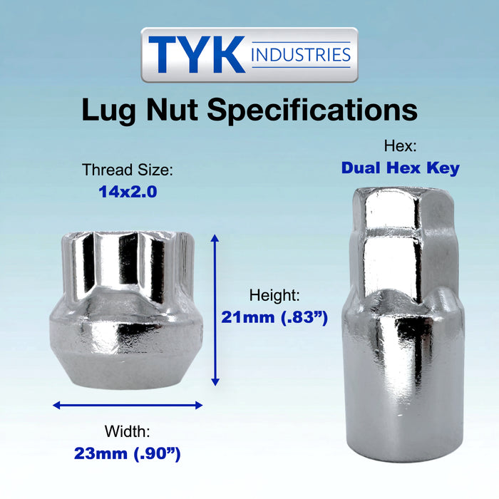 4 Chrome Open End Bulge Acorn Locking Wheel Lug Nut Set with Key - Fits Many Models, Various Sizes Available