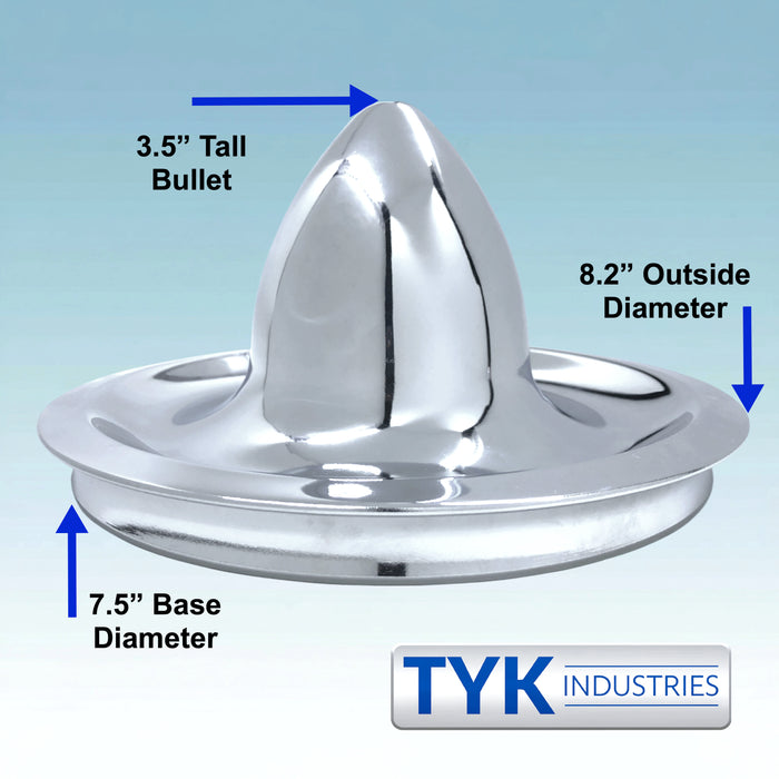 Vintage 8 inch Bullet Style Chrome Center Caps for Smoothie Wheels