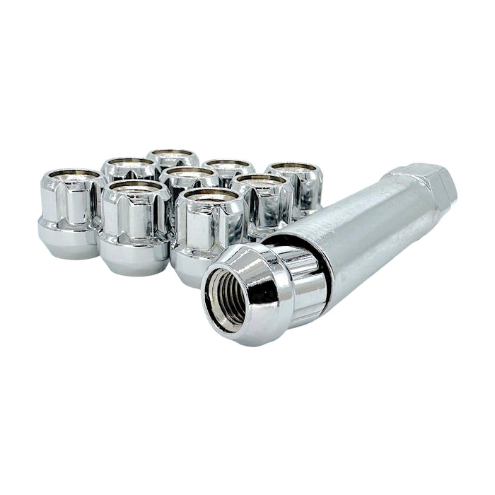 Chrome 12x1.5 Open End Lug Wheel Lock Nuts - 6 Spline Tuner with Key - Fits Many Honda, Acura, Ford, Chevrolet, Toyota