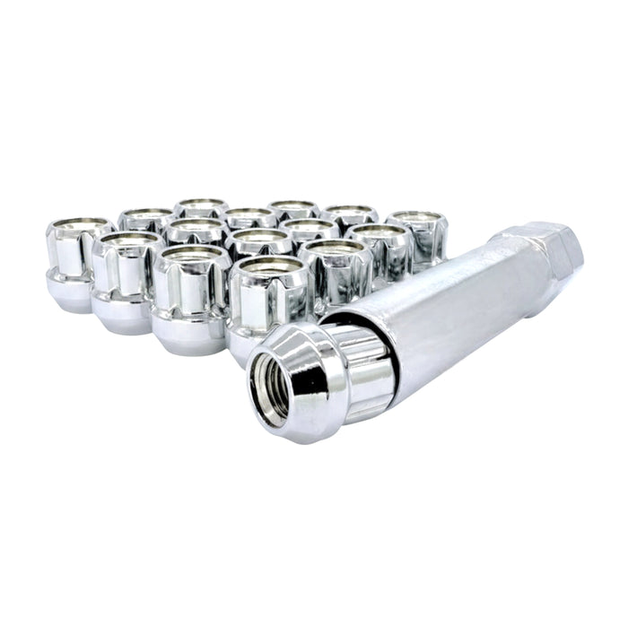 Chrome 12x1.5 Open End Lug Wheel Lock Nuts - 6 Spline Tuner with Key - Fits Many Honda, Acura, Ford, Chevrolet, Toyota
