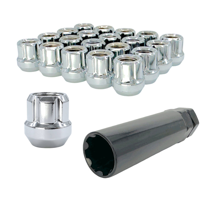 Chrome 14x1.50 Open End Lug Wheel Lock Nuts - 7 Spline Truck Wheel Lug Nuts with Key - Fits Many Chevrolet, Ford, GMC, Jeep, Ram