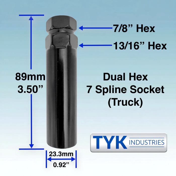 Chrome 14x1.50 Open End Lug Wheel Lock Nuts - 7 Spline Truck Wheel Lug Nuts with Key - Fits Many Chevrolet, Ford, GMC, Jeep, Ram