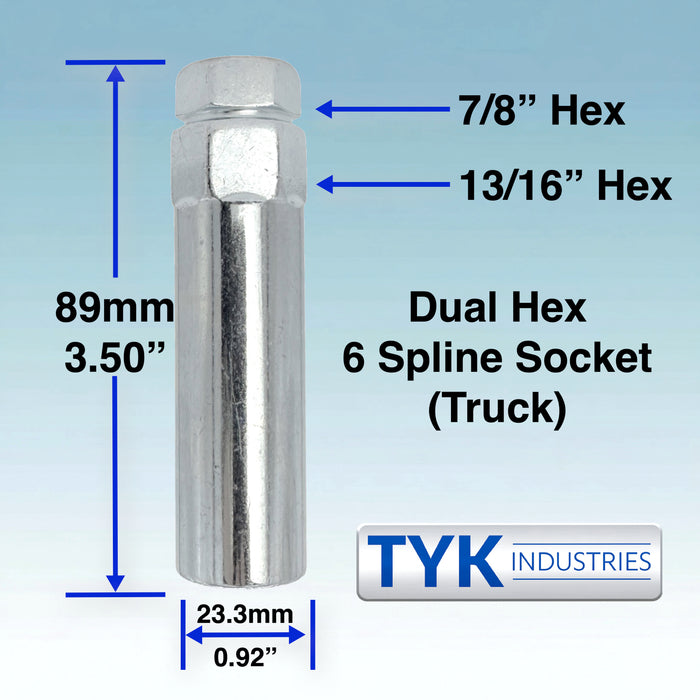 Chrome 9/16 Extra Thread Open End Wheel Lock Nuts with 6 Spline Truck Wheel Lug Nut Key - Fits Many Dodge, Ram, Chrysler - Avabilable in Various Quantities