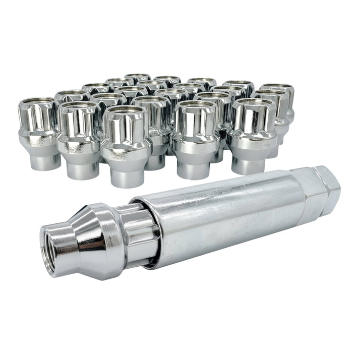 Chrome 9/16 Extra Thread Open End Wheel Lock Nuts with 6 Spline Truck Wheel Lug Nut Key - Fits Many Dodge, Ram, Chrysler - Avabilable in Various Quantities