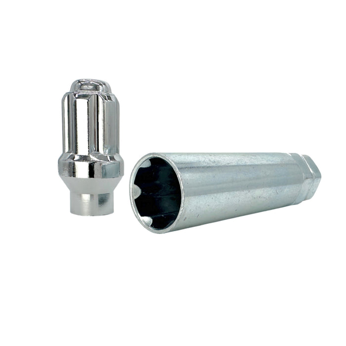 Chrome 14x1.50 Extra Thread Wheel Lock Nuts with 6 Spline Truck Wheel Lug Nut Key - Fits Many Chevrolet, GMC, Ram, Toyota