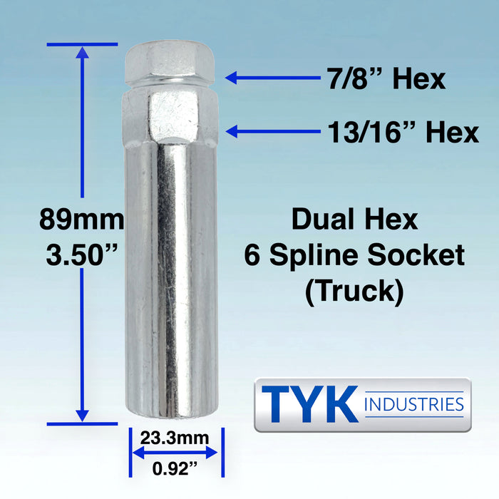 Chrome 14x1.50 Extra Thread Wheel Lock Nuts with 6 Spline Truck Wheel Lug Nut Key - Fits Many Chevrolet, GMC, Ram, Toyota