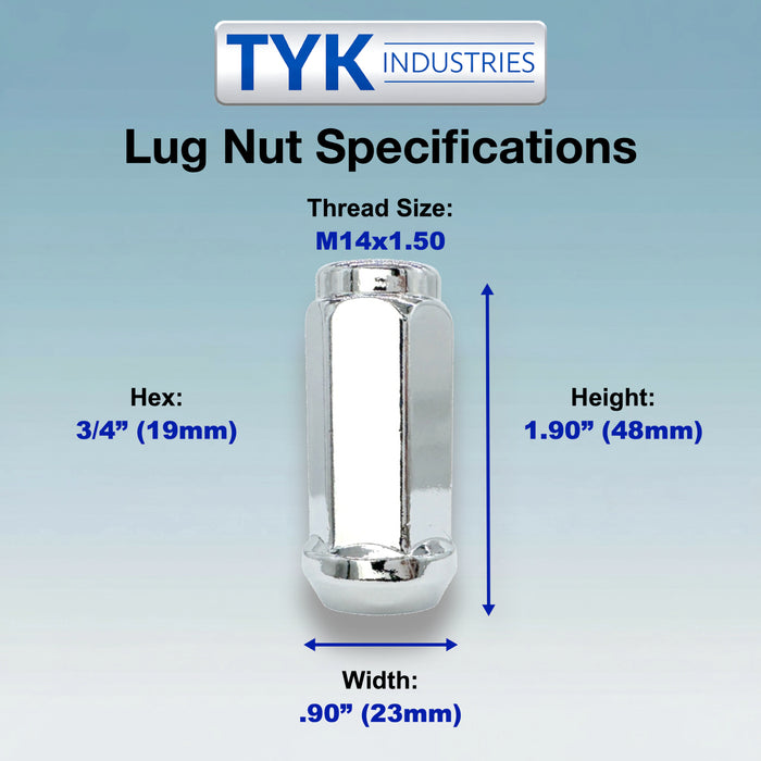 14x1.5 XL Long Bulge Acorn Truck Wheel Lug Nuts - 1.9 Inch Tall - 3/4 Hex - Fits Many Chevrolet, GMC, RAM, Silverado, Tahoe, Yukon, Sierra, 1500