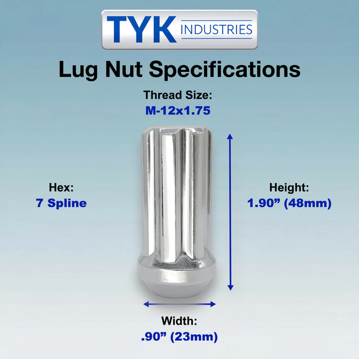 12x1.75 Long 7 Spline Wheel Lug Nuts - 1.9 Inch Tall - Bulge Acorn with Key - Fits Many Expedition, F-150, Navigator