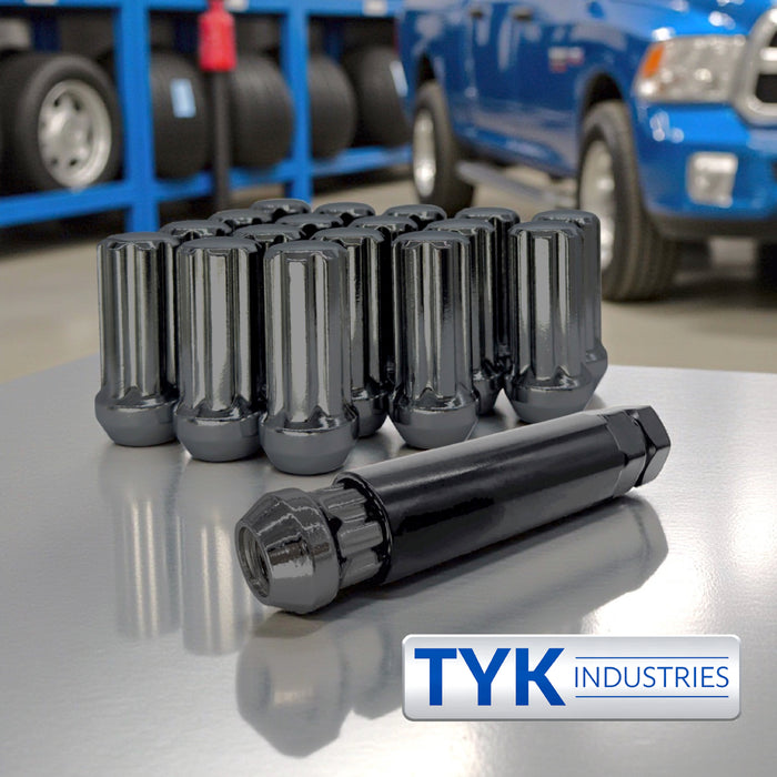 9/16 XL Long 7 Spline Wheel Lug Nuts - 1.9 Inch Tall - Bulge Acorn with Key - Fits Many Dodge, Ford, GMC, Mitsubishi Raider