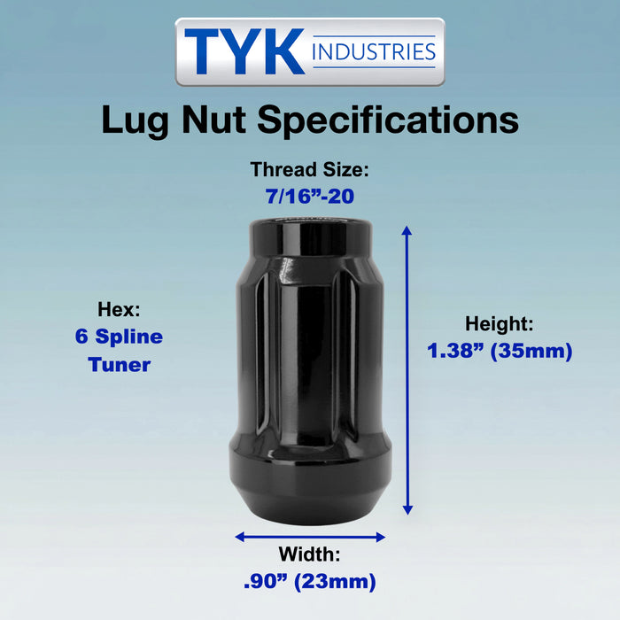 7/16 Wheel Lock Tuner Lug Nuts - 6 Spline - 1.38 Inch Tall - with Key - Fits Many Buick, Chevrolet, Pontiac, Oldsmobile