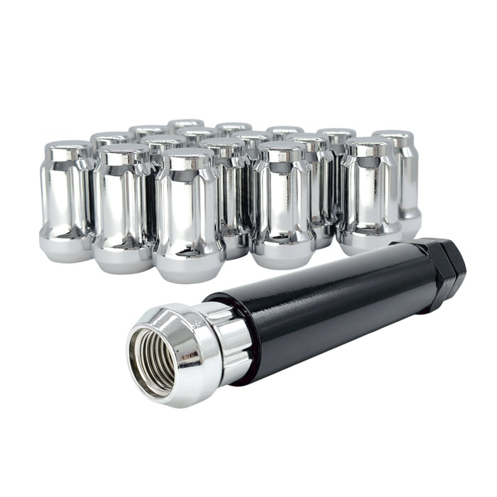 Black 1/2 Wheel Lock Tuner Lug Nuts - 6 Spline - 1.38 Inch Tall - with Key - Fits Many Dodge, Durango, Ford, Mustang