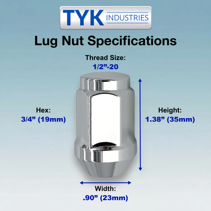 1/2 Closed End One Piece Bulge Acorn Wheel Lug Nuts - 3/4, 19mm Hex - 1.38 Inch Tall - Fits Many Boat Trailers, Buick, Cadillac, Chevrolet, Dodge, Ford, Jeep