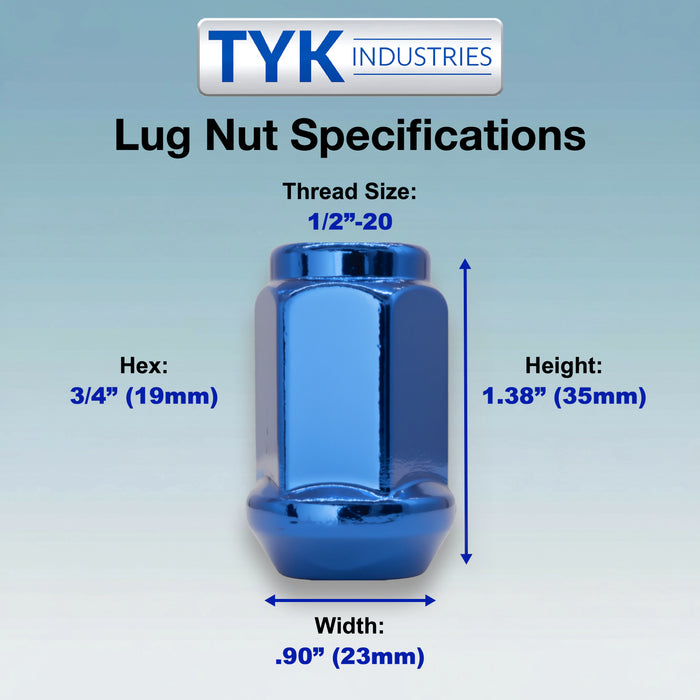 1/2 Closed End One Piece Bulge Acorn Wheel Lug Nuts - 3/4, 19mm Hex - 1.38 Inch Tall - Fits Many Boat Trailers, Buick, Cadillac, Chevrolet, Dodge, Ford, Jeep