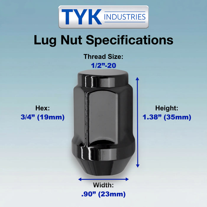 1/2 Closed End One Piece Bulge Acorn Wheel Lug Nuts - 3/4, 19mm Hex - 1.38 Inch Tall - Fits Many Boat Trailers, Buick, Cadillac, Chevrolet, Dodge, Ford, Jeep