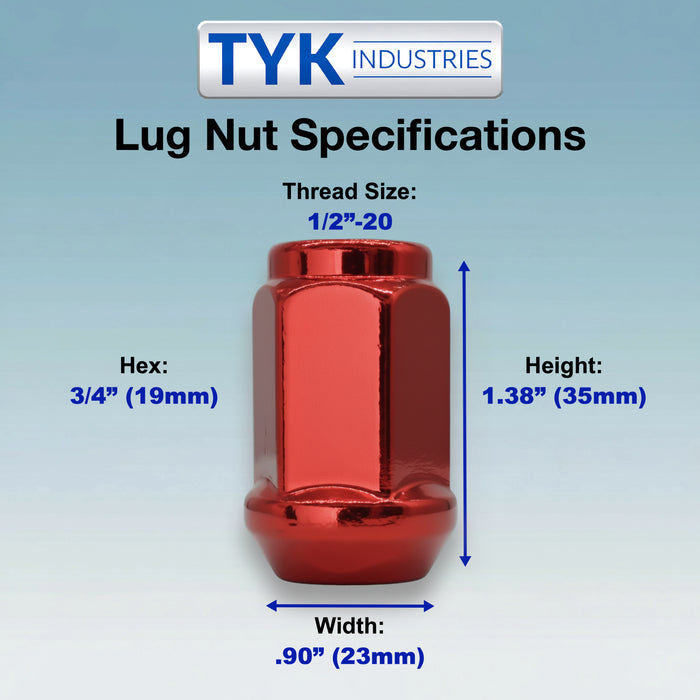 1/2 Closed End One Piece Bulge Acorn Wheel Lug Nuts - 3/4, 19mm Hex - 1.38 Inch Tall - Fits Many Boat Trailers, Buick, Cadillac, Chevrolet, Dodge, Ford, Jeep