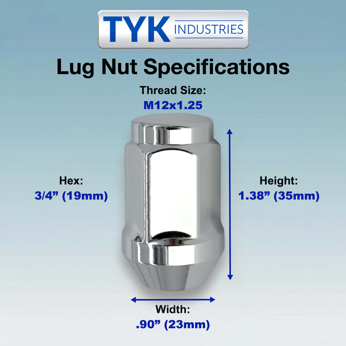 12X1.25 Closed End Bulge Acorn Wheel Lug Nuts - 3/4, 19mm Hex - 1.38 Inch Tall - Fits Many Infiniti, Nissan, Subaru, Suzuki
