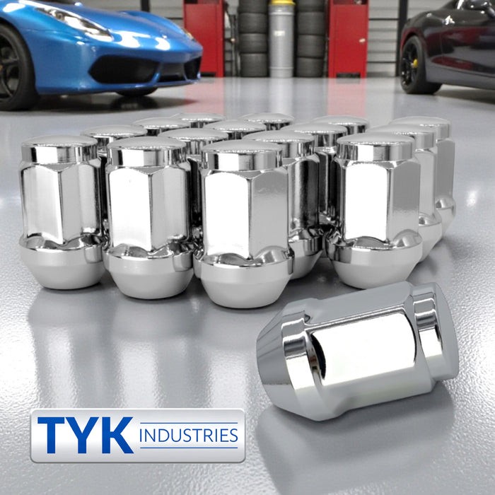 20 Chrome 12X1.75 Closed End Bulge Acorn Wheel Lug Nuts - 3/4, 19mm Hex - 1.38 Inch Tall - Fits Many Ford, Mustang, Chevy, Camaro