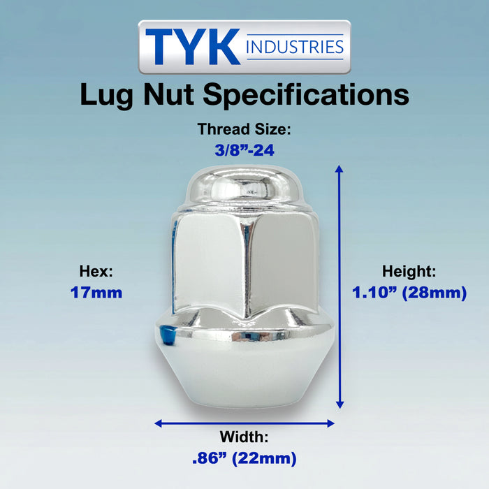 3/8 Tapered Base Lug Nut Set - 17mm Hex - 1.10 Inch Tall - Fits Many KTM, Polaris, ITP, ATV UTV Wheels