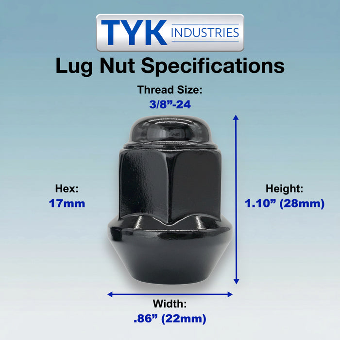 3/8 Tapered Base Lug Nut Set - 17mm Hex - 1.10 Inch Tall - Fits Many KTM, Polaris, ITP, ATV UTV Wheels