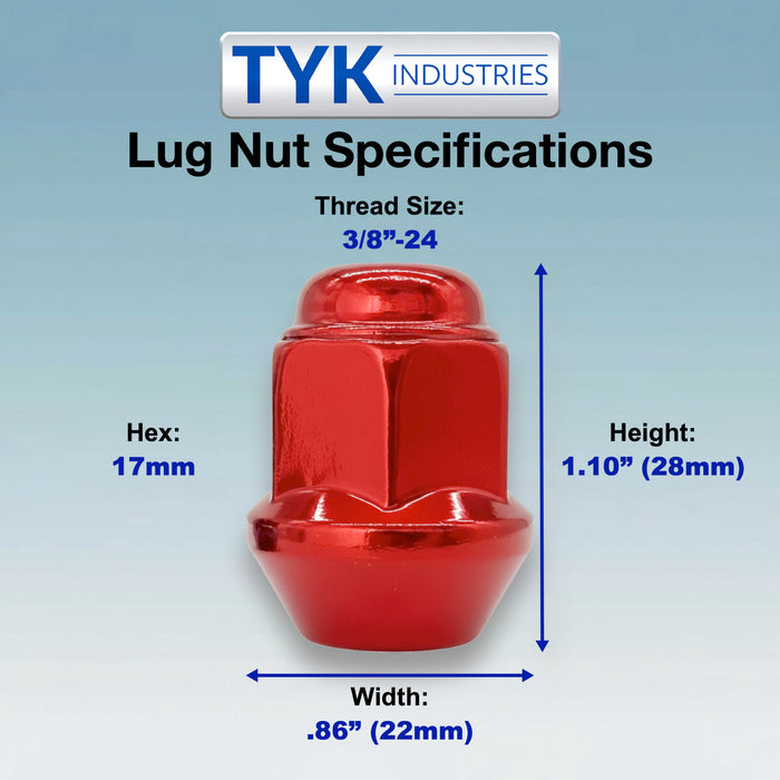 3/8 Tapered Base Lug Nut Set - 17mm Hex - 1.10 Inch Tall - Fits Many KTM, Polaris, ITP, ATV UTV Wheels
